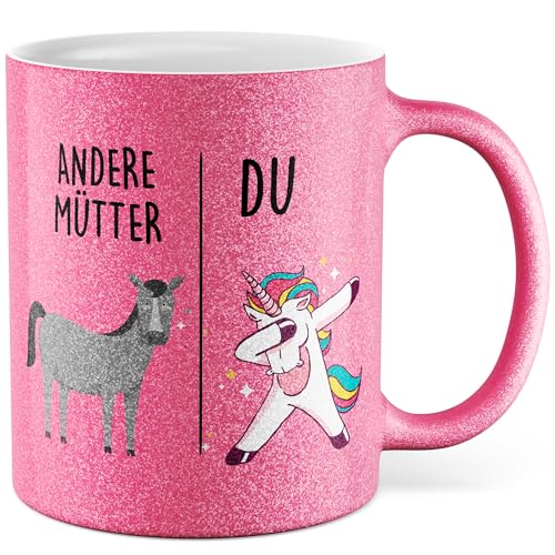 Tasse Mutter Geschenk Andere Mütter - Du, Kaffeetasse Mama Geschenk für Frauen Schwangerschaft Baby, Geschenkidee Freundin Frau Kind Geburtstag Muttertag Weihnachten Kaffee-Becher (Weiß/Glitzer) von Pagma Druck