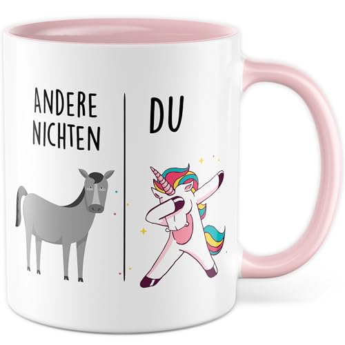 Tasse Nichte Geschenk Andere Nichten - Du, Kaffeetasse Nichte Geschenk für Frauen Kind, Geschenkidee Frau Tante Geburtstag Weihnachten Familie Patentante Kaffee-Becher (Weiß/Pink) von Pagma Druck