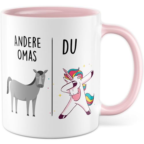 Tasse Oma Geschenk Andere Omas - Du, Kaffeetasse Großmutter Geschenk für Frauen Geschenkidee Enkelkinder Frau Enkel Geburtstag Muttertag Weihnachten Kaffee-Becher (Weiß/Rosa) von Pagma Druck