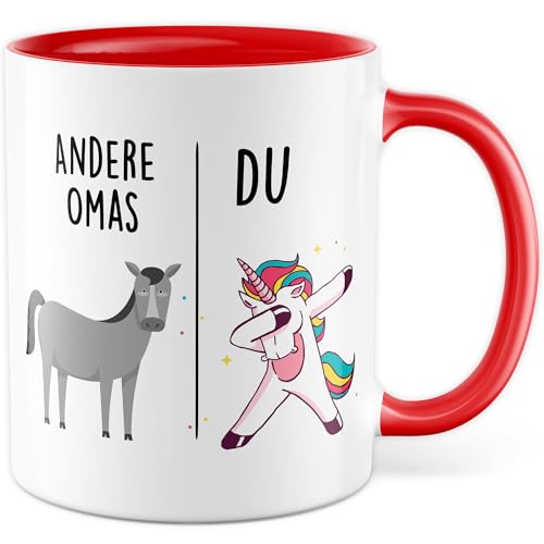 Tasse Oma Geschenk Andere Omas - Du, Kaffeetasse Großmutter Geschenk für Frauen Geschenkidee Enkelkinder Frau Enkel Geburtstag Muttertag Weihnachten Kaffee-Becher (Weiß/Rot) von Pagma Druck