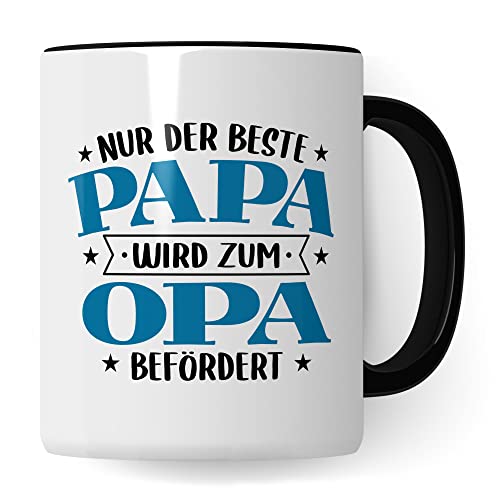 Tasse Opa, Nur der beste Papa wird zum Opa befördert Kaffeetasse mit Spruch lustig Kaffee-Becher Vater Geschenk Geschenkidee Großvater Geburt Teetasse (Weiß/Schwarz) von Pagma Druck