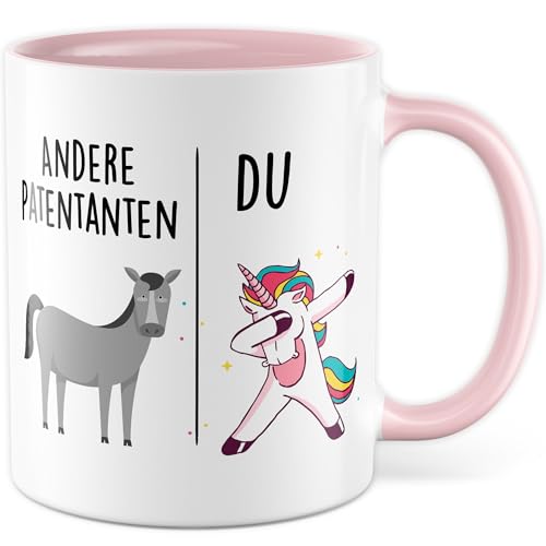 Tasse Patentante Geschenk Andere Patentanten - Du, Kaffeetasse Tante Geschenk für Frauen Taufe Kommunion, Geschenkidee Frau Geburtstag Weihnachten Nichte Neffe Familie Kaffee-Becher (Weiß/Pink) von Pagma Druck