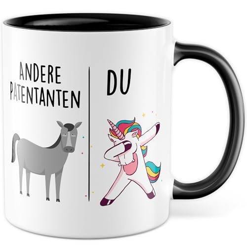 Tasse Patentante Geschenk Andere Patentanten - Du, Kaffeetasse Tante Geschenk für Frauen Taufe Kommunion, Geschenkidee Frau Geburtstag Weihnachten Nichte Neffe Familie Kaffee-Becher (Weiß/Schwarz) von Pagma Druck