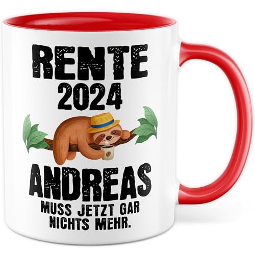 Tasse Personalisiert Rente 2024 Name muss jetzt garnichts mehr Geschenkidee Ruhestand Pensionierung Renteneintritt Rentner Rentnerin Geschenk zur Rente Rentnergeschenk (Weiß/Rot) von Pagma Druck