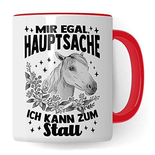 Tasse Pferd Stall Pferde Kaffeetasse Reiterin Kaffee-Becher Reiten bester Freund Vierbeiner Teetasse Pferdemädchen Stallmädchen Pferdeliebhaber Geschenk Geschenkidee Reiter (Weiß/Rot) von Pagma Druck