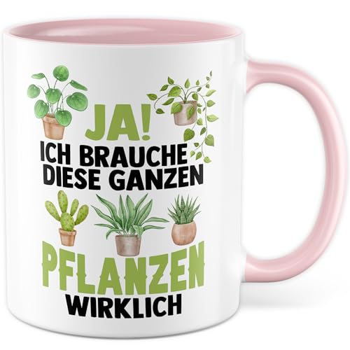 Tasse Pflanzen Geschenk Ja ich brauche diese Pflanzen, Kaffeetasse Gärtner Topfpflanze Blumen-Liebhaber, Geschenkidee Büro Deko lustig Garten Kaffee-Becher (Weiß/Rosa) von Pagma Druck