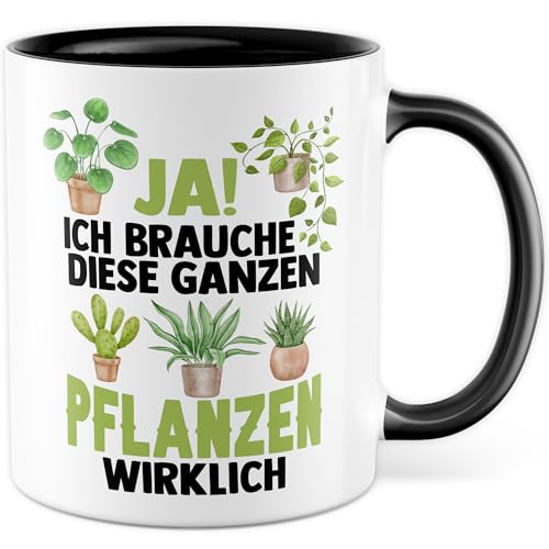 Tasse Pflanzen Geschenk Ja ich brauche diese Pflanzen, Kaffeetasse Gärtner Topfpflanze Blumen-Liebhaber, Geschenkidee Büro Deko lustig Garten Kaffee-Becher (Weiß/Schwarz) von Pagma Druck