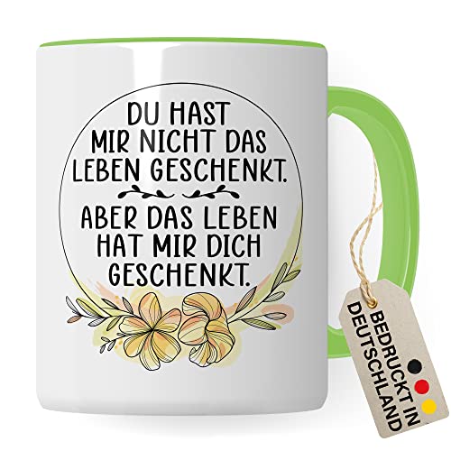 Tasse Pflegemama Geschenk, Das Leben hat mir dich geschenkt Geschenkidee Pflegemutter Tasse mit Spruch Kaffee-Becher Kaffeetasse Stiefmutter Ziehmutter Ersatzmama (Weiß/Grün) von Pagma Druck