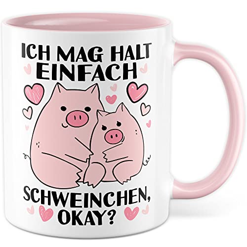 Tasse Schweinchen lustige Schweine Kaffeetasse Geschenk Kaffee-Becher Schwein süß Geschenkidee Mädchen Kollegin Humor Tante Freundin Cartoon Aufdruck witzig Bäuerin Ferkel (Pink) von Pagma Druck