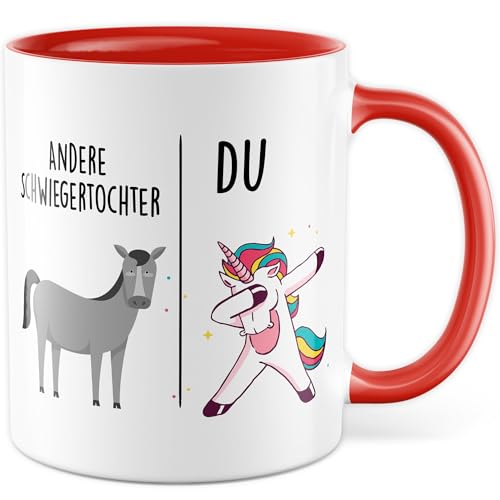 Tasse Schwiegertochter Geschenk Andere Schwiegertöchter - Du, Kaffeetasse Schwiegertochter Geschenk für Frauen Ehe Hochzeit, Geschenkidee Frau Verlobung Geburtstag Kaffee-Becher (Weiß/Rot) von Pagma Druck