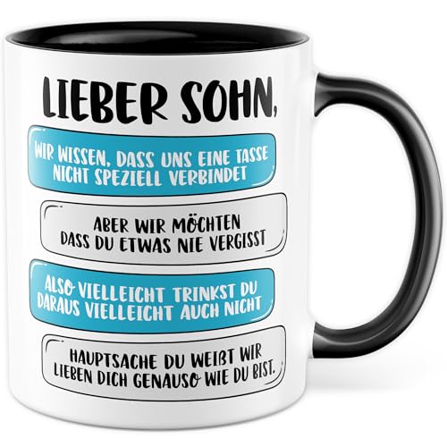 Tasse Sohn Geschenk Lieber Sohn, hauptsache du weißt wir lieben dich so wie du bist Kaffeetasse Eltern Geschenkidee Geburtstag Weihnachten Kind Junge Mutter Vater Kaffee-Becher (Sohn) von Pagma Druck