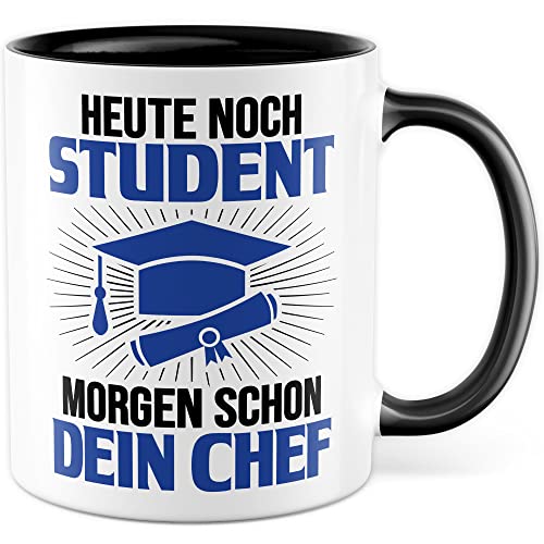 Tasse Studenten lustig Student Kaffeetasse Witz Studentin Kaffee-Becher Studium Humor Studieren BWL Geschenk Studienbeginn Geschenkidee Ersti Heute Student morgen Chef Spruch (Weiß/Schwarz) von Pagma Druck