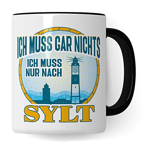 Tasse Sylt-Liebe mit Spruch Kaffee-Tasse Kaffee-Becher Geschenkidee für Syltliebhaber Geschenk Syltfan Tasse Insel Sylt lustig (Weiß/Schwarz) von Pagma Druck