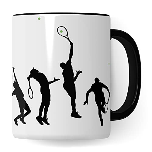 Tasse Tennis-Evolution, Geschenk Tennisspieler Tennis-Spielerin Bild, Geschenkidee Tennisprofi Tennisliebhaber Spielpartner Kollegen, Kaffeetasse Kaffebecher (Weiß & Schwarz) von Pagma Druck