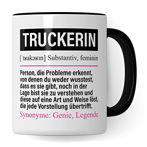 Tasse Truckerin lustig, Truckerin Geschenk Beruf, Spruch Kaffeebecher Geschenkidee, Beruf Truck Fahrerin Kaffee-Tasse Teetasse Becher von Pagma Druck