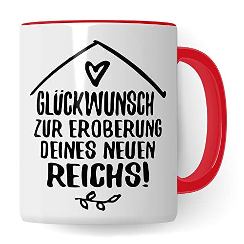 Tasse Umzug Wohnung Kaffee-Becher umziehen Geschenk Geschenkidee erste eigene Wohnung Kaffeetasse Eltern zuhause ausziehen Geschirr Küche Glückwunsch eigenes Reich Tasse Apartment (Weiß/Rot) von Pagma Druck