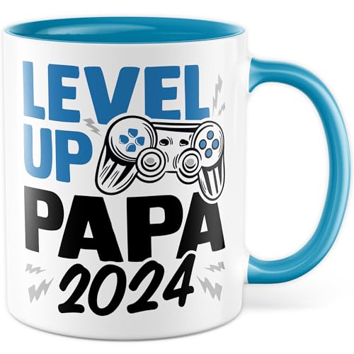 Tasse Vater, Level up - Papa 2024 Geschenk werdender Papa Geschenkidee Vaterschaft Kaffee-Becher Kaffetasse mit Spruch Gaming Teetasse Motiv Gamer zukünftiger Vater Geburt von Pagma Druck