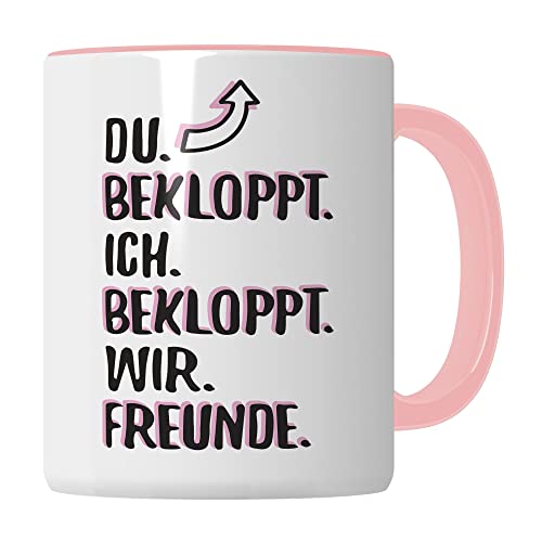 Tasse beste Freundin, Du Bekloppt Ich Bekloppt Wir Freunde Spruch, Geschenk beste-Freundin schönes Design witzig lustiger Spruch Motiv Geburtstags-Geschenkidee Freundin (Weiß & Pink) von Pagma Druck