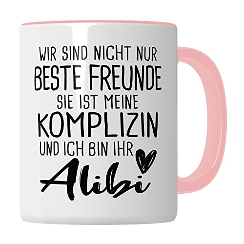 Tasse beste-Freundin, Wir sind nicht nur beste Freunde - Sie ist meine Komplizin und Ich bin Ihr Alibi Tasse, Geschenk beste-Freundin schönes Design lustiger Spruch Motiv Geburtstag Freundin (Pink) von Pagma Druck