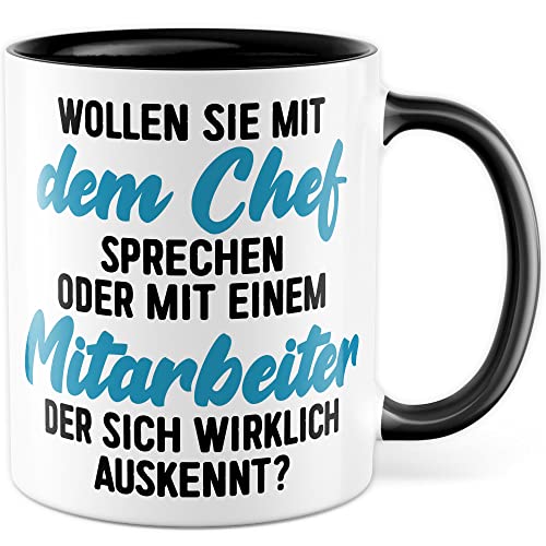 Tasse fürs Büro lustige Kaffeetasse mit Spruch Mitarbeiter Kaffee-Becher mit Humor Geschenk Kollegen Kollegin Geschenkidee Arbeit Schreibtisch Chef Boss Humor Teetasse (Weiß/Schwarz) von Pagma Druck