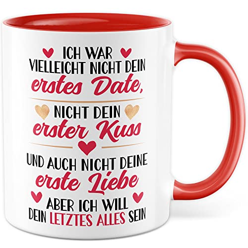 Tasse mit Spruch Beziehung Kaffeetasse Hochzeit Ehe Kaffee-Becher für Freund Geschenkidee Freundin Geschenk Liebe Ehemann Ehefrau Antrag Kuss Date letztes Alles Partner Partnerin (Weiß/Rot) von Pagma Druck