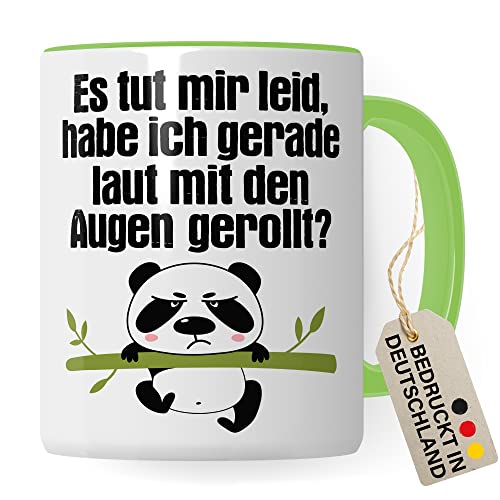 Tasse witzig Lustig Kaffeetasse Tasse fürs Büro Panda Tasse Augen rollen Spruch Kaffee-Becher Tassen Sprüche Witz Cool Kollegin Geschenk Geschenkidee (Weiß/Grün) von Pagma Druck