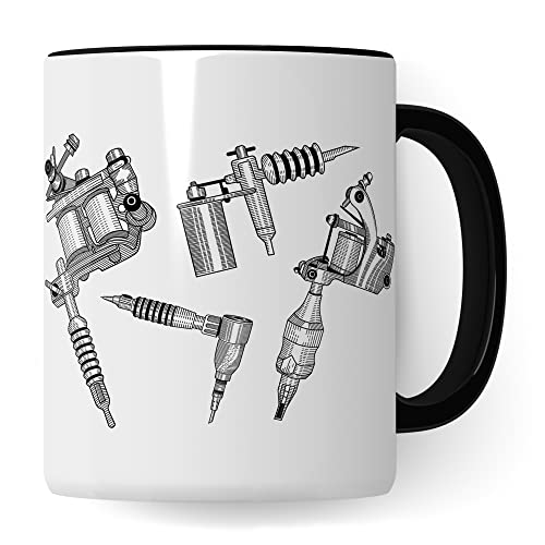 Tattoo Tasse, Tattoo Maschine Spruch, Geschenk Tattowierer Tattoo Motiv Spruch, Geschenkidee Tattowierte Beruf Tattoowierer Kaffeetasse schönes Motiv (Weiß & Schwarz) von Pagma Druck