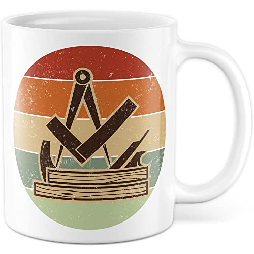 Tischler Tasse mit Motiv Zunft Zeichen Kaffeetasse Schreiner Kaffee-Becher Handwerker Geschenkidee Zimmerer Zimmermann Geschenk Werkstatt Teetasse Tischlermeister Zünfte Logo Holz (Weiß) von Pagma Druck