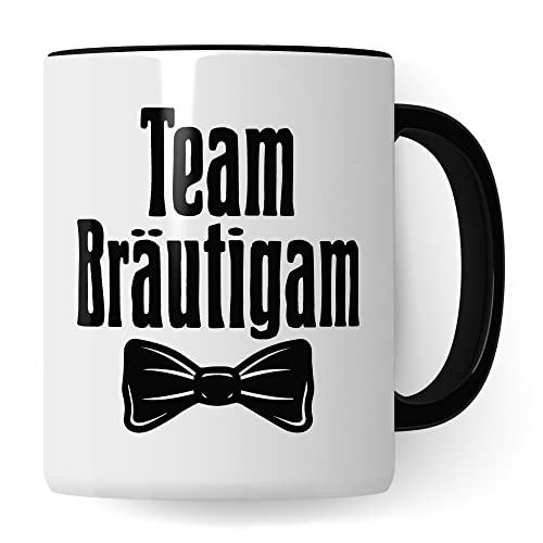 Trauzeuge fragen Team Bräutigam Motiv Geschenk Freund Trauzeuge süßes Motiv schöne Geschenkidee Kaffeetasse Teebecher Hochzeit Trauung Kaffee-Becher (Weiß/Schwarz) von Pagma Druck