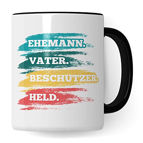 Vater Tasse Geschenkidee Ehemann Kaffeetasse Geschenk für Vatertag Kaffeebecher Beschützer Becher (Weiß & Schwarz) von Pagma Druck