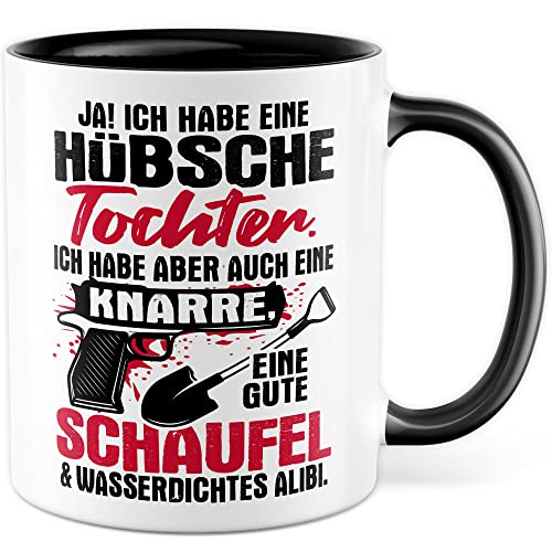 Vater Tasse mit Spruch Geschenk Vatertag lustig Papa Kaffeetasse Humor Tochter Papi Geschenkidee Kaffee-Becher Familie Geburtstag Teetasse witzig Töchter (Weiß/Schwarz) von Pagma Druck