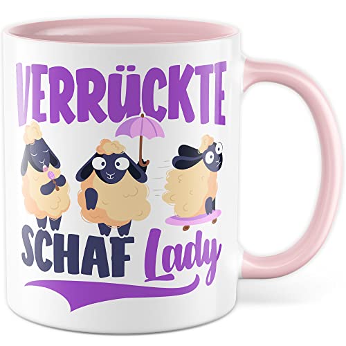 Verrückte Schaf Lady Tasse lustige Schafe Kaffeetasse Geschenk Kaffee-Becher Schäfchen süß Geschenkidee Dame Kollegin Humor Tante Freundin Wolle Cartoon von Pagma Druck