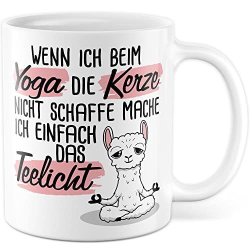 Yoga Tasse Humor Kaffeetasse mit lustigem Spruch Teetasse Yogalehrer Geschenk Joga Witz Kerze Teelicht Kaffee-Becher Meditation Geschenkidee Yogafan Lama Yoga-Motiv (Weiß) von Pagma Druck