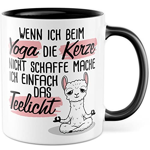 Yoga Tasse Humor Kaffeetasse mit lustigem Spruch Teetasse Yogalehrer Geschenk Joga Witz Kerze Teelicht Kaffee-Becher Meditation Geschenkidee Yogafan Lama Yoga-Motiv (Weiß/Schwarz) von Pagma Druck