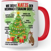 Katzen Tasse Weihnachten Kaffeetasse Lustig Weihnachtsbaum Kaffee-Becher Geschenkidee Katzenhalter Geschenk Spruch Humor Glühweintasse von PagmaDruck