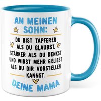 Mama Sohn Tasse Geschenk Kaffeetasse Mutter Geschenkidee Motivations-Spruch Kaffee-Becher Inspiration Geburtstag Weihnachten Kind Junge von PagmaDruck
