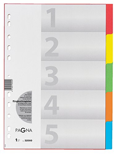 Pagna 32000-20 Register 5-teilig, 5-farbig mit Deckblatt aus stabilem Karton (20er Vorteilspack) von Pagna