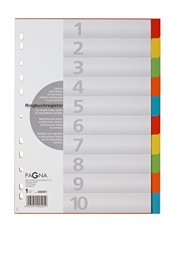 Pagna 32001-20 Register 10-teilig, 5-farbig mit Deckblatt aus stabilem RC-Karton (10er Pack) von Pagna