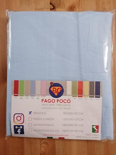 Spannbettlaken für Einzelbetten aus Flanell, Größe: 90 x 200 + 22 cm, einfarbig, 100 % Reine natürliche Baumwolle,Made IN Italy!!!!!! von Pago Poco
