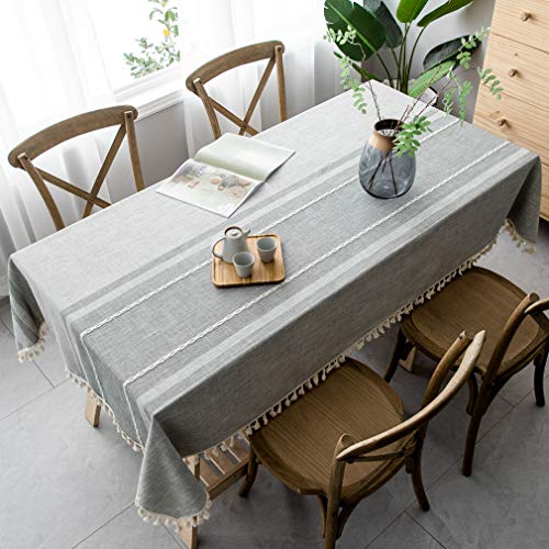 Pahajim Tischdecke Rechteckige Tischdecken Baumwolle Leinen Quaste Tischtuch abwaschbar für Speisetisch Picknick-Party Tischdekoration(Asymmetrie - grau, 140 x 180 cm) von Pahajim