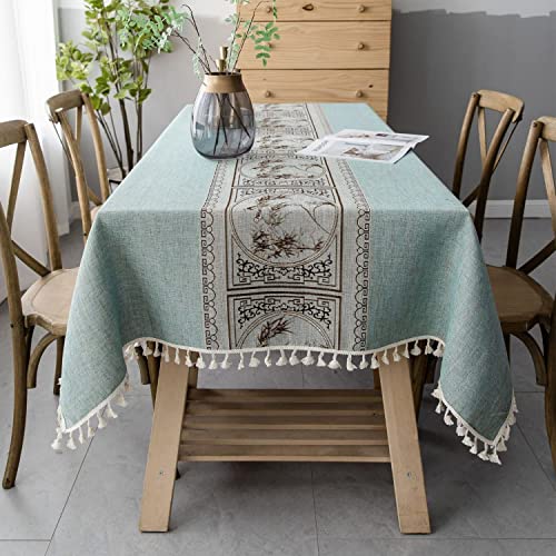 Pahajim Tischdecke Rechteckige Baumwolle Leinen Tischdecke Abwaschbar Quasten Design Gartentischdecke für Couchtisch Home Küche Speisetisch Dekoration(Grün,140 x 220 cm) von Pahajim