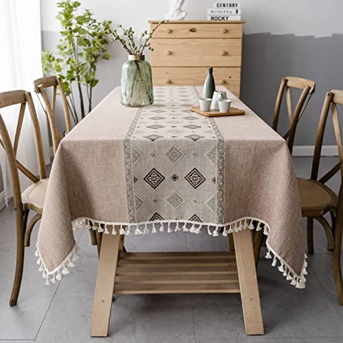 Pahajim Tischdecke Rechteckige Baumwolle Leinen Tischdecke Abwaschbar Quasten Design Gartentischdecke für Couchtisch Home Küche Speisetisch Dekoration(Braun,140 x 220 cm) von Pahajim