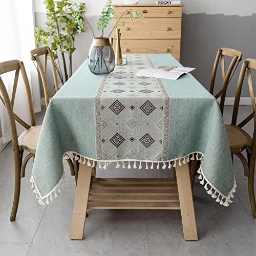 Pahajim Tischdecke Quadratisch Baumwolle Leinen Boho Abwaschbare Quasten Design für Outdoor Garten Home Küche Speisetisch (Grün, 140 x 140 cm) von Pahajim