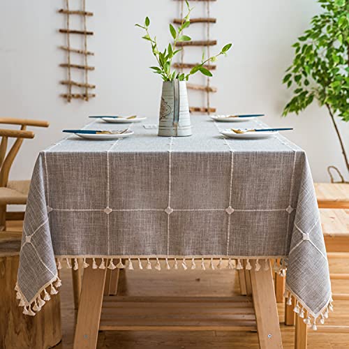 Pahajim Moderne Einfache Streifen Tischdecke Quaste Tischdecke Baumwolle Leinen Outdoor Tischdecke abwaschbar Küchentischabdeckung für Speisetisch(Grau Gitter, Quadrat, 90 x 90 cm) von Pahajim