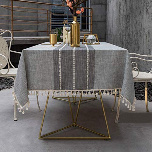 Pahajim Tischdecke Klein Moderne Einfache Tischdecke Quaste Tischdecke Baumwolle Leinen Outdoor Tischdecke abwaschbar Küchentischabdeckung für Speisetisch(Grau Streifen, 90 x 90 cm) von Pahajim