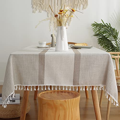 Pahajim Tischdecke Abwaschbar Baumwolle Leinen Tischdecken Wasserdicht Quaste Tischtuch Moderne Einfache Streifen für Home Küche Speisetisch Dekoration(Braun, 140 x 220 cm) von Pahajim