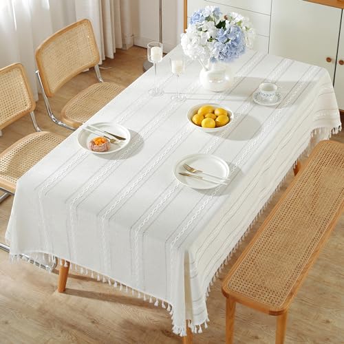 Pahajim Tischdecke Quadratisch Tischdecke Baumwolle Leinen Quaste Tischdecke tischdecke abwaschbar für Speisetisch Picknick-Party Tischdecke(weiße, Quadrat, 140 x 140 cm) von Pahajim