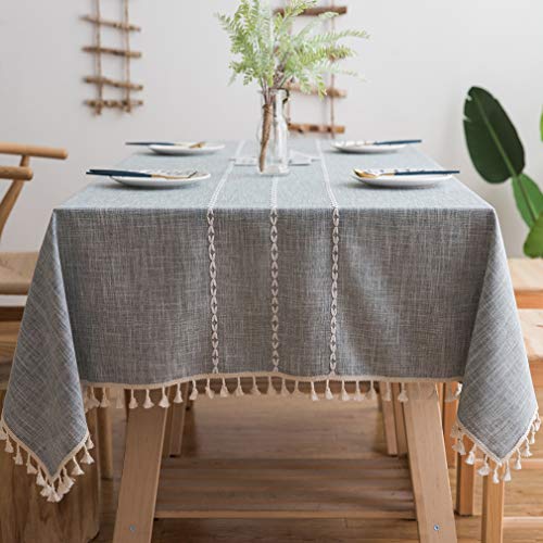 Pahajim Tischdecke Quaste Baumwolle Leinen Elegante Tischdecke waschbare Küchentischabdeckung für Speisetisch (Mode Grau, Rechteckig/Oval, 140 x 200 cm, 4-6 sitzes) von Pahajim