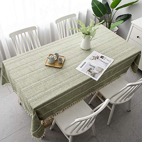 Pahajim Elegante Baumwolle Leinen Tischdecke Abwaschbar Tischtuch für Esstisch, Picknick, Party (Streifen - Grün, Eckig Oval 140 x 300 cm) von Pahajim
