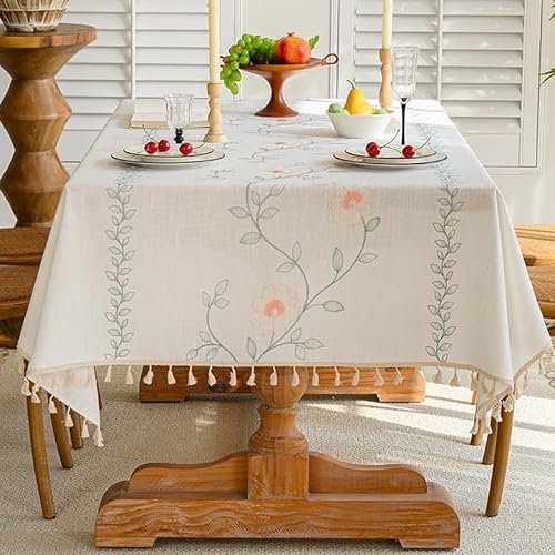 Pahajim Tischdecke Rechteckig Baumwolle Leinen Tischdecke Boho Tischdecke Abwaschbar Quasten Design für Küche, Esszimmer, Wohnzimmer, Outdoor, Biertisch(140 x 220 cm) von Pahajim